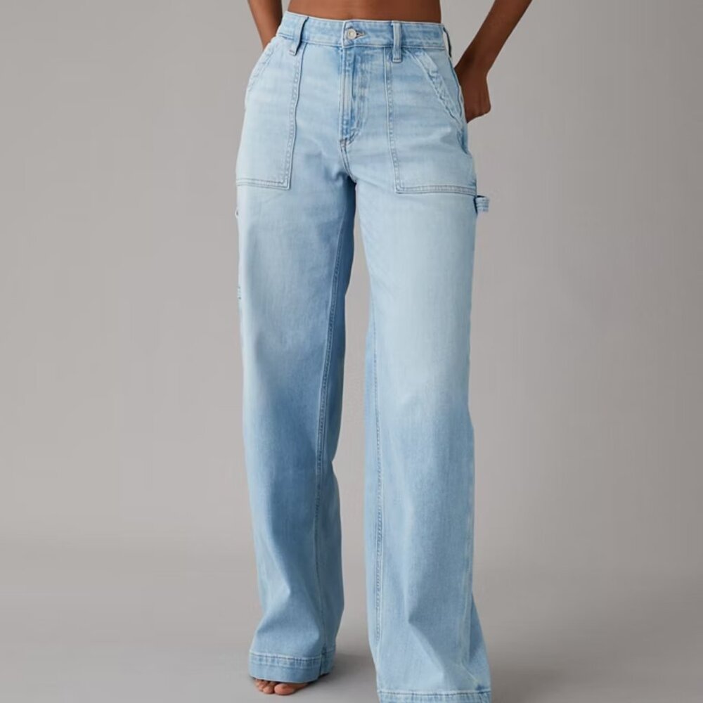 AE Dreamy Drape Stretch Super High-Waisted Baggy Wide-Leg Jean (12 Regular, 31W)